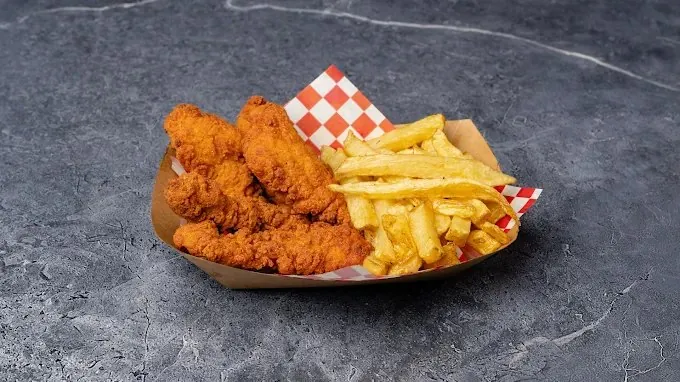 Buttermilk fried chicken strips with fries